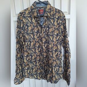 Consequence Men's Dress ShirtPaisley Black/Gold Long Sleeve Collar/Cuff SzL Slim